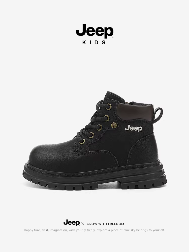 Giày bốt trẻ em Jeep màu đen dành cho bé gái mùa hè 2025, giày bốt màu vàng lớn mới, giày ngoài trời, giày bốt ngắn cho bé trai