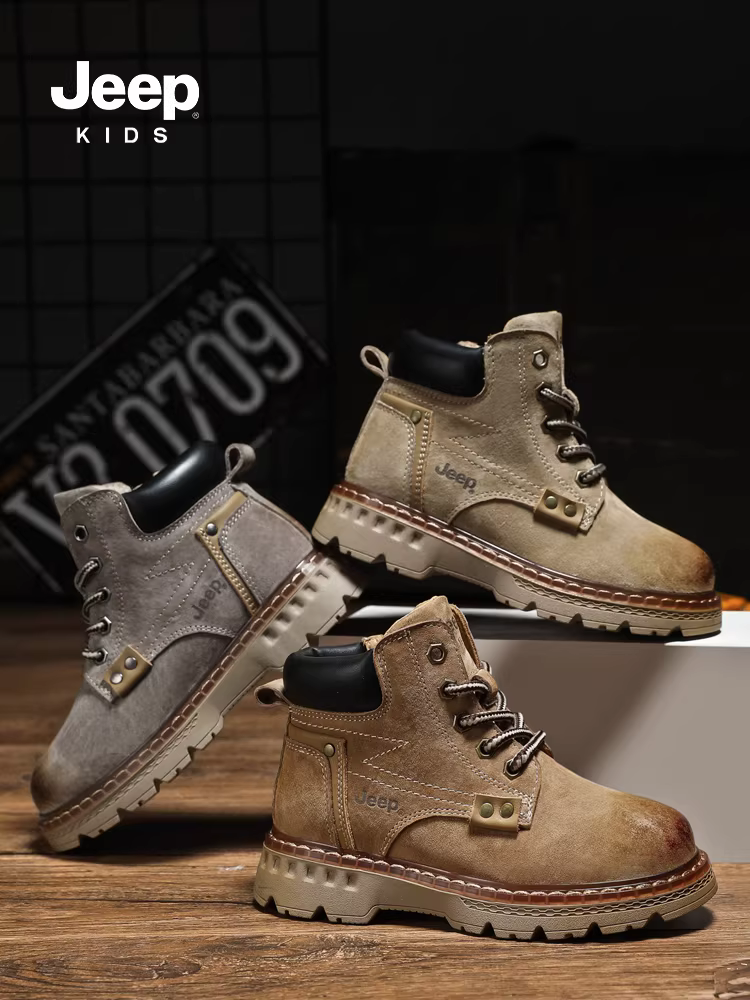 Giày bảo hộ trẻ em Jeep Giày bốt nam phong cách Anh Quốc Giày bốt ngắn nữ kiểu mới 2025 Giày bốt da thật dành cho học sinh tiểu học