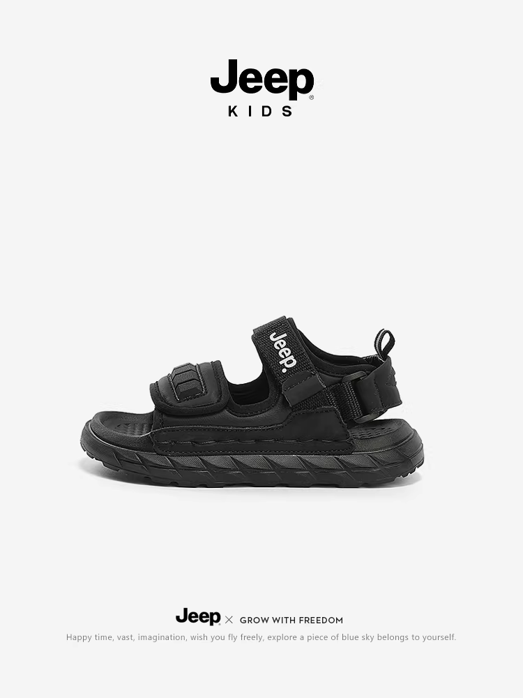 Giày sandal bé trai mùa hè kiểu hở mũi chống trơn, giày đi biển bé gái có khóa dán, mẫu mới 2025, giày trẻ em màu đen