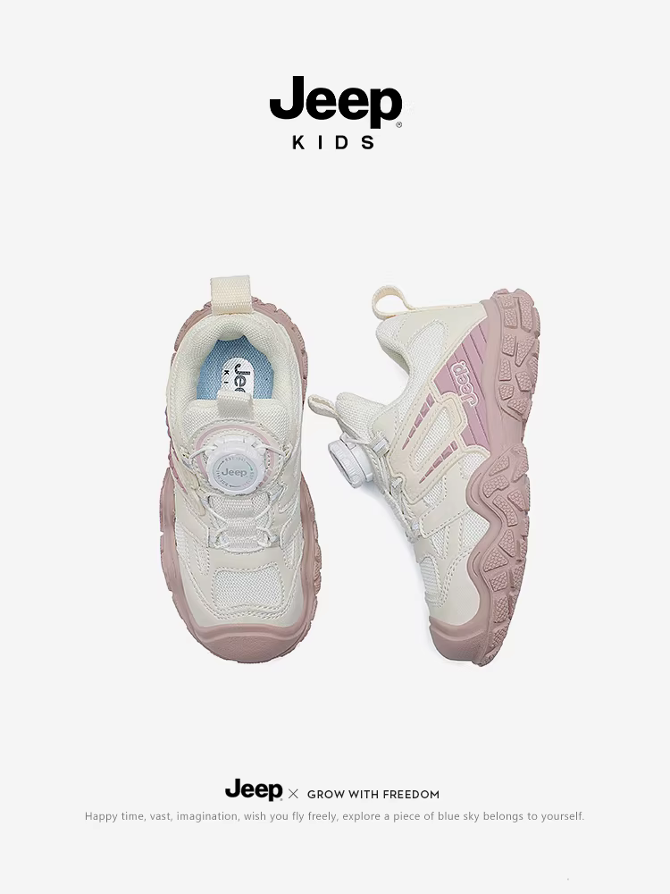 Giày trẻ em Jeep, giày thể thao đế mềm cho bé gái, giày nhẹ mùa hè cho bé trai, giày trẻ em mới 2025 có nút, giày lưới thoáng khí
