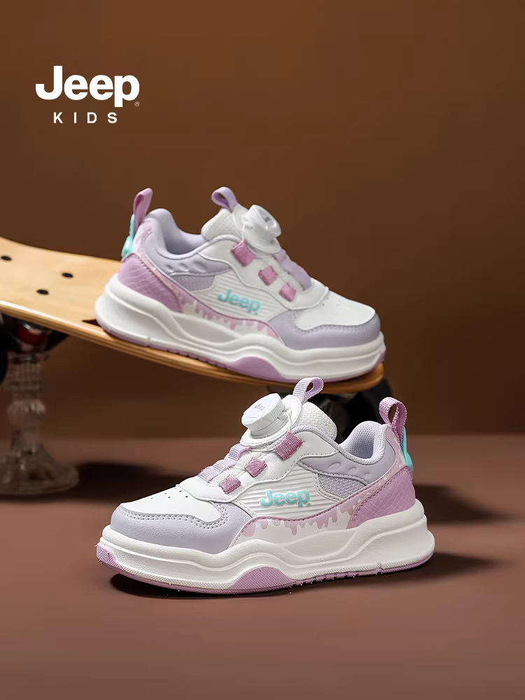 Giày trẻ em Jeep đế mềm chống trơn mùa thu 2025 kiểu mới khóa cài giày thể thao da trẻ em nữ