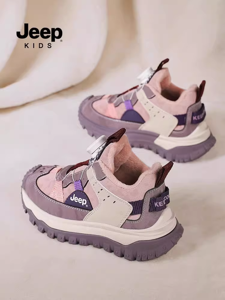 Giày thể thao lót lông cừu cho bé gái Jeep mùa đông 2025, giày trẻ em mới, giày chạy bộ cho bé trai, giày da chống thấm nước, giày bông đôi