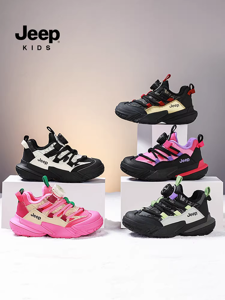 Giày trẻ em Jeep mùa đông, giày cotton hai lớp, giày trẻ em mới năm 2025, chống thấm nước, giày thể thao giữ ấm lót lông cừu cho bé trai