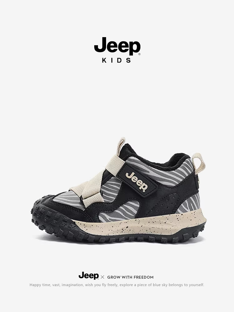 Giày cotton ấm áp lót lông cừu dành cho trẻ em Jeep Giày đi bộ đường dài ngoài trời mùa đông dành cho bé trai và bé gái, giày chạy bộ thông thường phong cách Trung Quốc thời trang