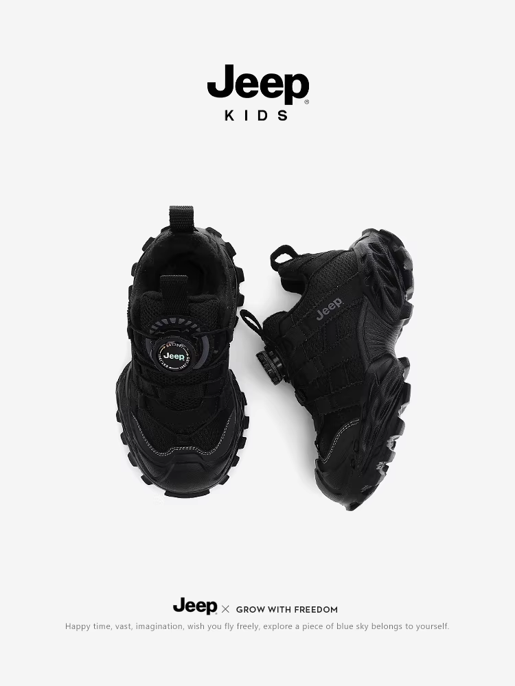 Giày trẻ em Jeep màu đen lót lông cừu kiểu bố, đế đôi bông, mùa đông 2025, giày trẻ em mới, giữ ấm, chống trơn trượt