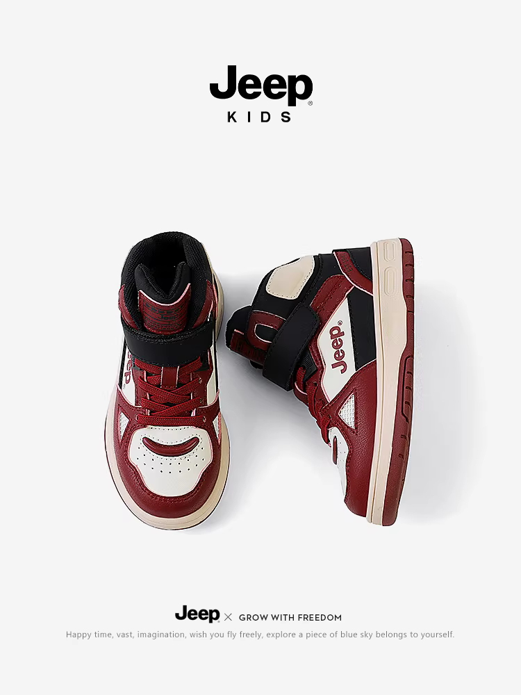 Giày trẻ em Jeep năm mới dành cho bé trai và bé gái, giày thể thao cổ cao, giày bóng rổ, kiểu dáng mọi mùa, giày giữ ấm lót lông cừu mùa đông