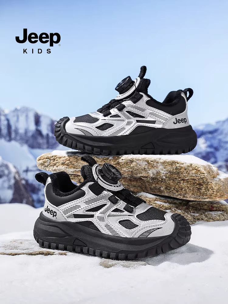 Giày thể thao lót lông cừu giữ ấm mùa đông cho trẻ em Jeep 2025, giày chạy đa năng mới dành cho trẻ lớn, giày cotton đôi cho bé gái