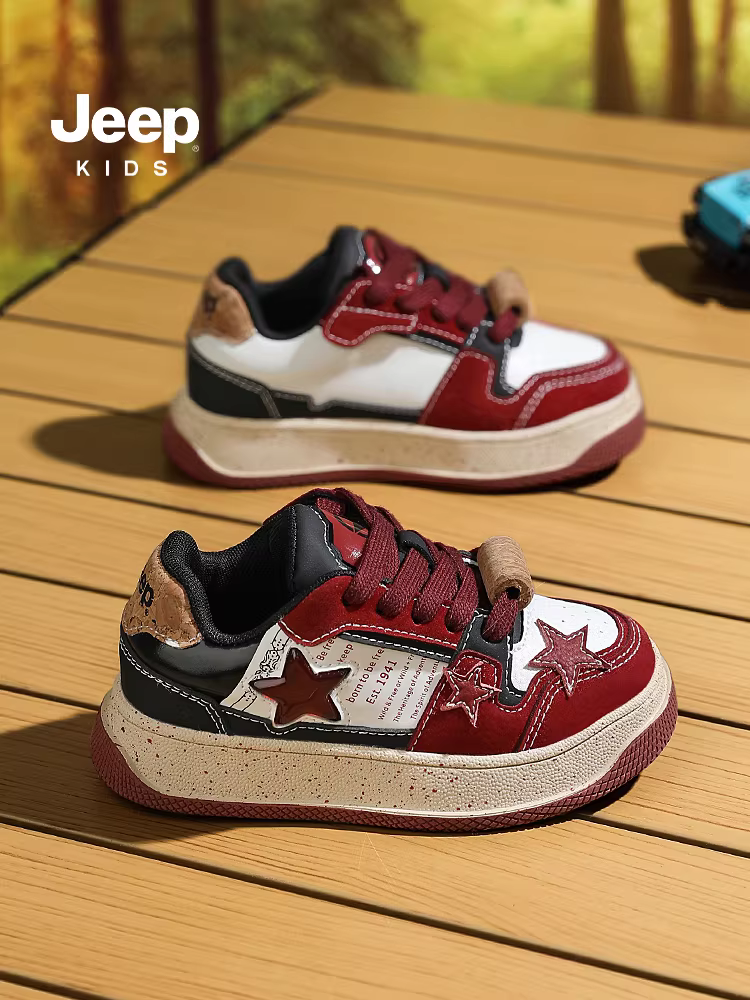 Giày trẻ em Jeep đế mềm, giày thể thao bé gái, mẫu mới xuân thu 2024, giày trẻ em, giày thể thao trẻ em, giày sao màu đỏ rượu vang