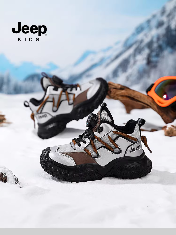 Giày thể thao mùa đông cho bé trai Jeep, kiểu mới 2025, lót lông cừu giữ ấm, giày da chống thấm nước, lót bông đôi