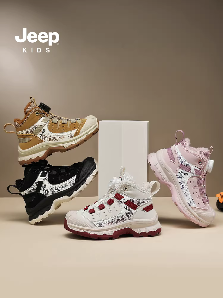 Giày thể thao lót lông mùa đông cho bé gái Jeep 2025, giày da cao cổ, giày bông dày, giày trẻ em gái