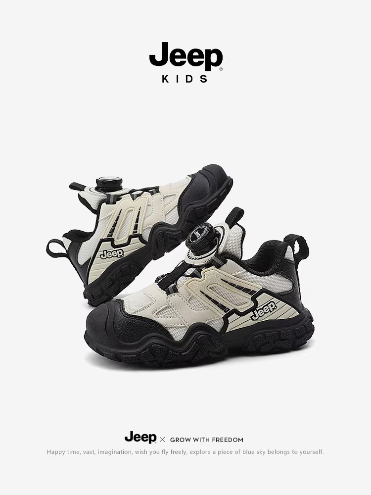Giày trẻ em Jeep dành cho trẻ lớn hơn, giày chạy bộ đế mềm nhẹ dành cho bé gái, giày thể thao có nút mới 2025, giày thoáng khí cho bé trai