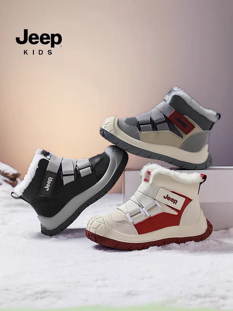 Giày bốt cotton dành cho bé trai của hãng Jeep có lớp lót lông cừu và dày dặn dành cho trẻ em, giày đi tuyết chống lạnh, giày cotton cỡ lớn kiểu Đông Bắc dành cho bé gái mùa đông 2025.