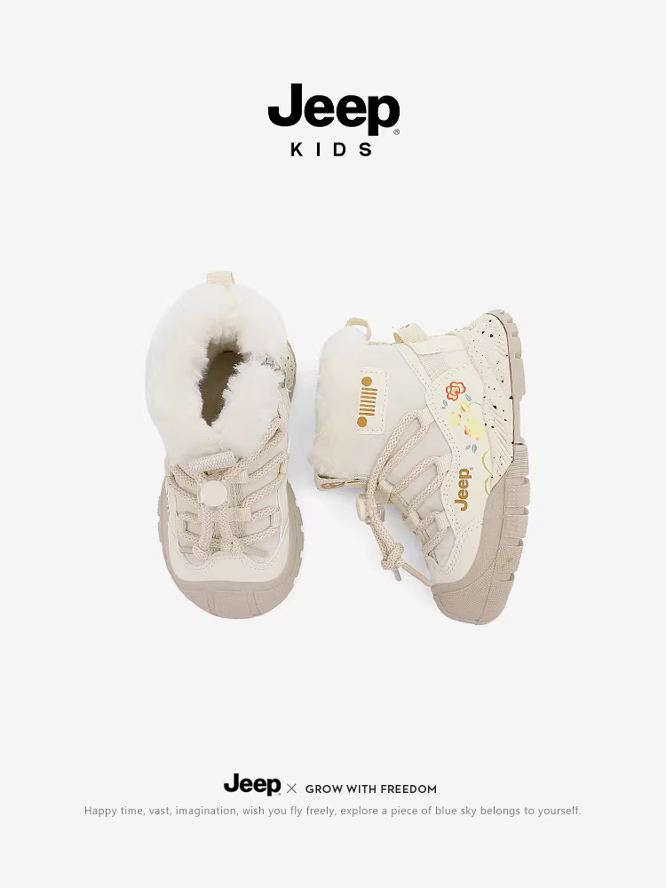 Giày bốt tuyết cho bé gái Jeep, giày bốt cotton lót lông cừu, giày bốt Đông Bắc mùa đông 2025 kiểu mới, giày cotton cỡ lớn cho bé trai