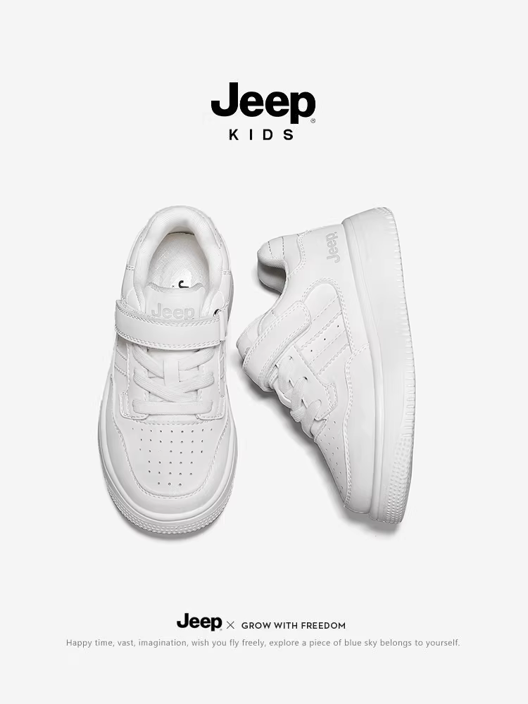 Giày trẻ em Jeep, giày thể thao trẻ em, giày trắng đế mềm nhẹ mùa thu 2025 dành cho bé trai, giày thể thao trắng cho bé gái
