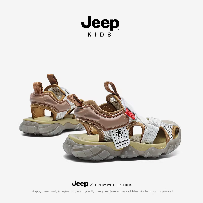 Giày sandal bé trai Jeep, kiểu kín mũi, giày đi biển trẻ em, mẫu mới hè 2025, chất liệu lưới thoáng khí, đế mềm chống trơn trượt.