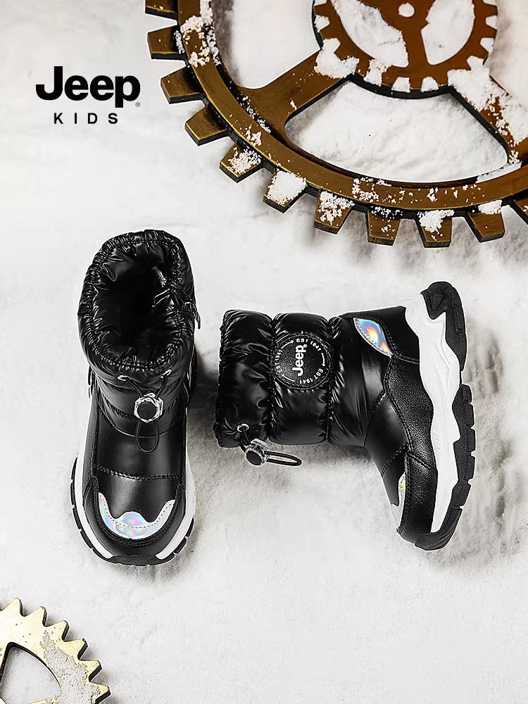 Giày bốt trẻ em Jeep mùa đông lót lông cừu dày dặn, giày bông dày cho bé trai, giày bốt lông thú, mẫu mới 2025, chống lạnh