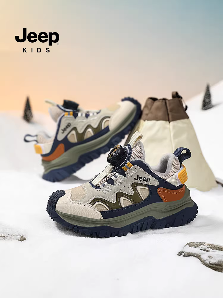 Giày trẻ em Jeep, giày thể thao bé trai, giày da giữ ấm mùa đông cho trẻ em, kiểu mới 2024, giày cotton lót lông cừu cho bé gái.