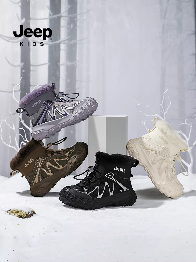 Giày bốt cotton cỡ lớn dành cho trẻ em của hãng Jeep Giày bốt đi tuyết ấm áp lót lông cừu mùa đông 2025 Giày bốt cotton chống trượt chống thấm nước mới dành cho bé trai và bé gái