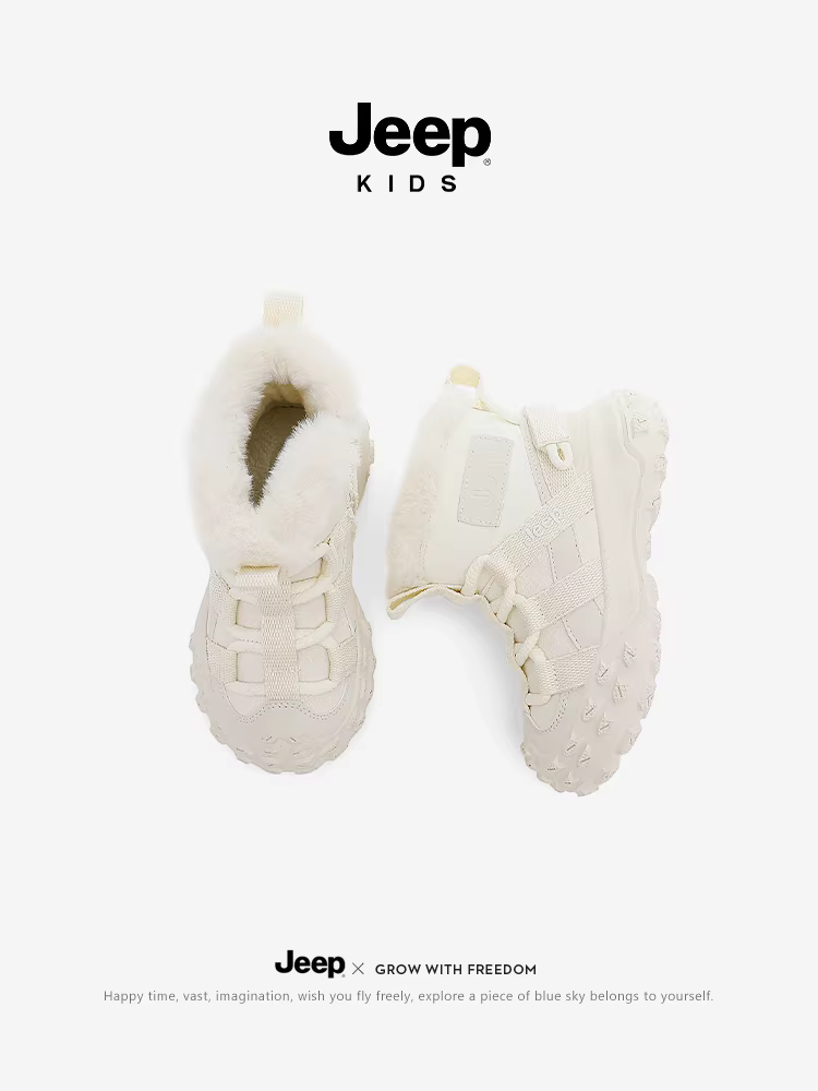 Giày đi tuyết trẻ em Jeep dành cho bé trai và bé gái, lót lông cừu và dày dặn cho mùa đông, giày cotton cỡ lớn, giày giữ ấm ngoài trời mới mùa đông 2025