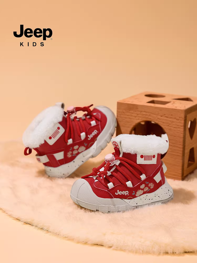 Giày bốt tuyết cho bé gái Jeep, giày bốt cotton lót lông cừu, giày bốt Đông Bắc mùa đông 2025 kiểu mới, giày cotton cỡ lớn cho bé trai