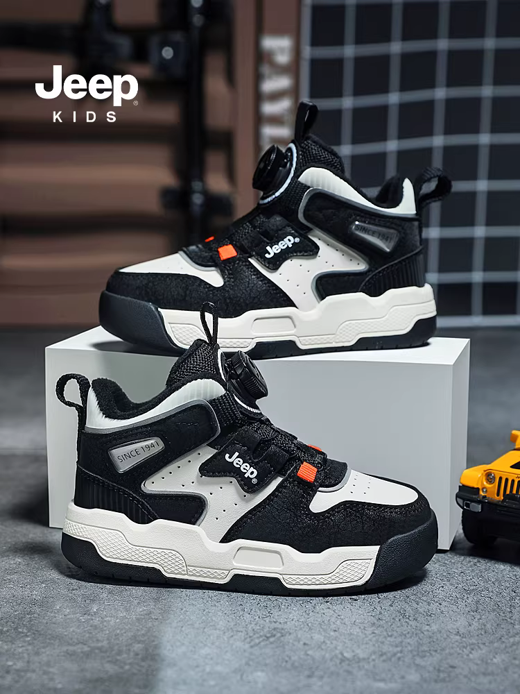 Giày thể thao trẻ em Jeep mùa thu đông 2025 kiểu mới lót lông cừu giữ ấm giày thể thao trẻ em chống trơn đế mềm cho bé gái