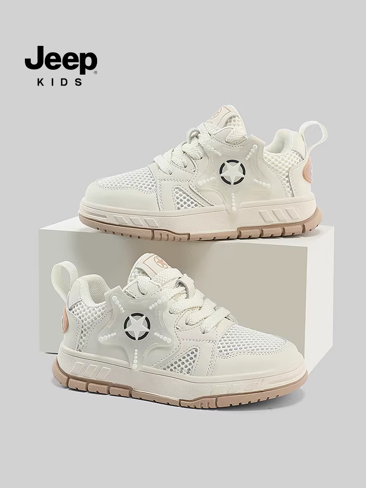 Giày thể thao thoáng khí cho bé trai Jeep Giày thể thao đế mềm đế thấp dành cho bé gái mùa hè 2025 giày trắng mới giày trẻ em