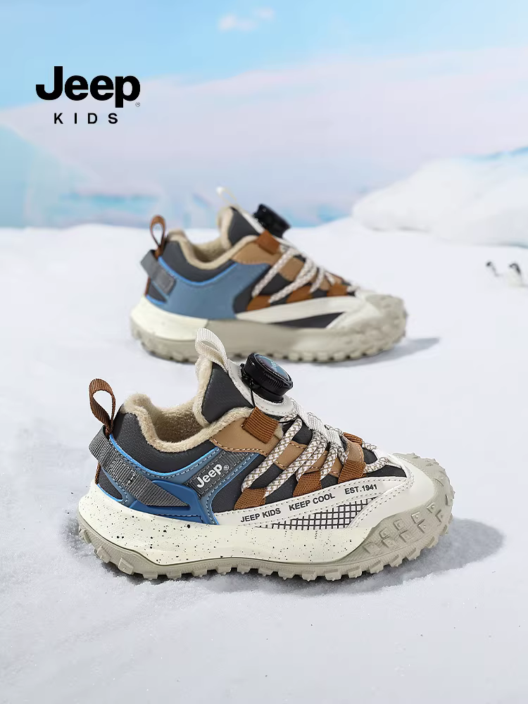 Giày đi bộ ngoài trời dành cho trẻ em Jeep Giày đi bộ đường dài có lót lông cừu Giày thể thao nhẹ hấp thụ sốc dành cho bé trai và bé gái Giày cotton