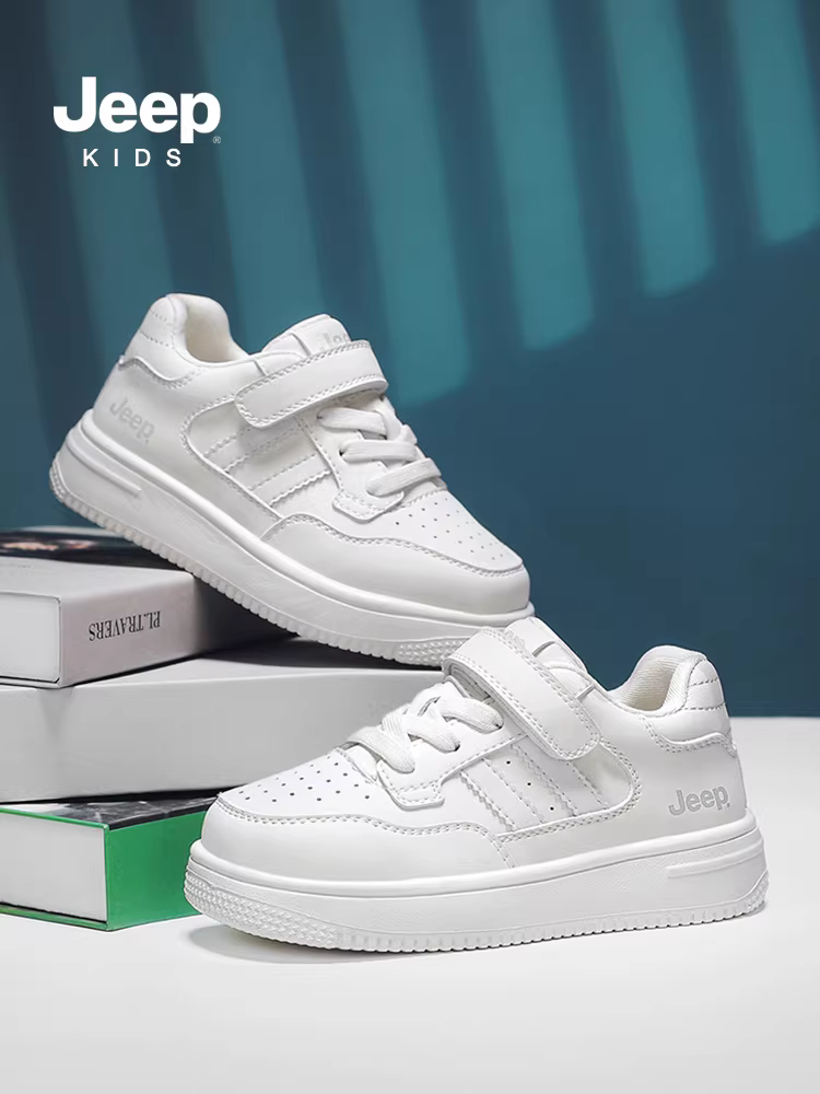 Giày trẻ em Jeep, giày thể thao trẻ em, giày trắng đế mềm nhẹ mùa thu 2025 dành cho bé trai, giày thể thao trắng cho bé gái