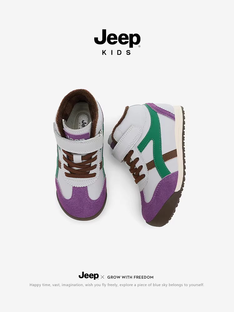 Giày cotton mùa đông cho trẻ em Jeep có lớp lót lông mềm, giày thể thao cổ cao có bề mặt bằng da, giày thể thao kiểu Forrest Gump, giày nam mẫu mới 2025.