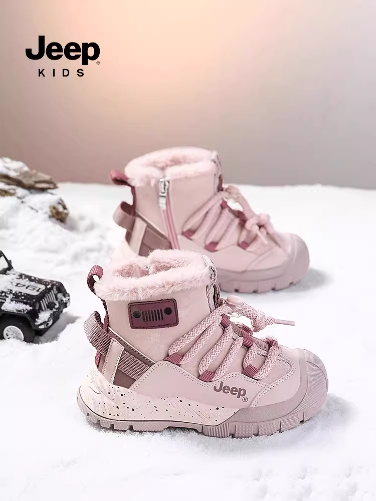 Giày bốt trẻ em Jeep có lớp lót lông cừu và lót dày dành cho vùng Đông Bắc, giày bốt cotton trẻ em mẫu mới 2025, giày cotton cỡ lớn cho bé gái, giày giữ ấm cho bé trai.