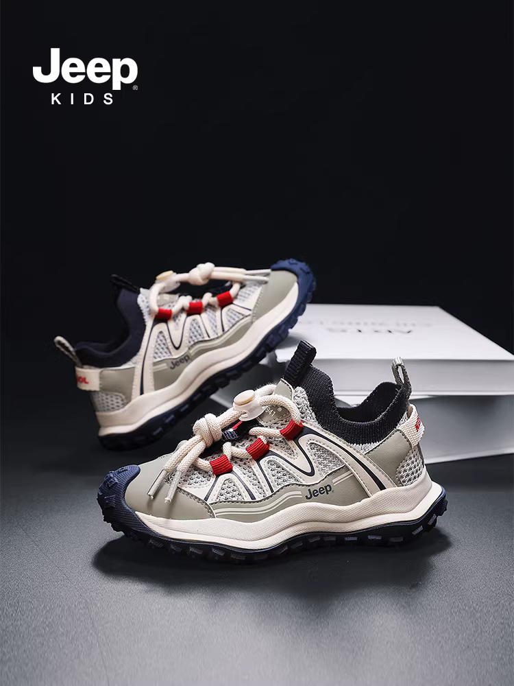 Giày thể thao trẻ em Jeep, giày lưới cho bé trai, mùa xuân thu 2024, giày chạy bộ kiểu lười mới cho bé lớn, giày bố cho bé gái