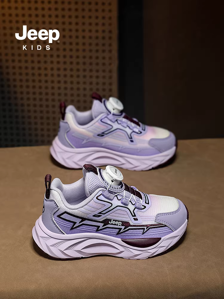 Giày chạy bộ nhẹ thoáng khí phát sáng cho trẻ em Jeep Giày thể thao đế mềm cho bé gái phong cách xuân thu mới 2024