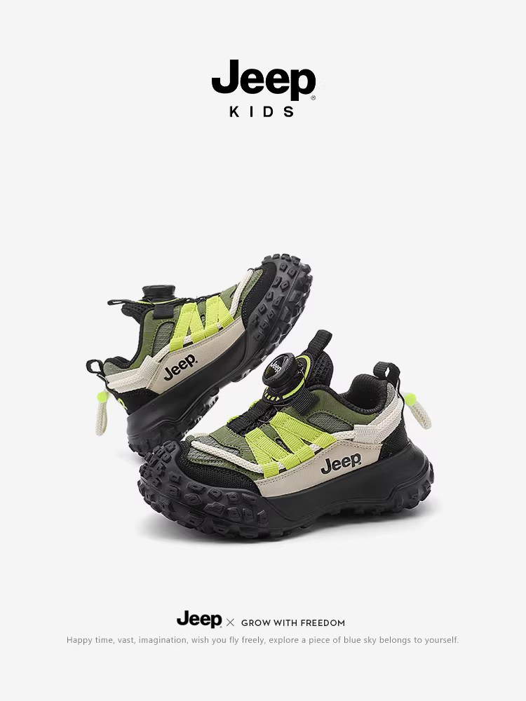 Giày trẻ em Jeep, giày thể thao trẻ em, giày bé trai và bé gái, kiểu dáng mới mùa thu 2025, giày lưới thoáng khí có núm cho trẻ trung và lớn