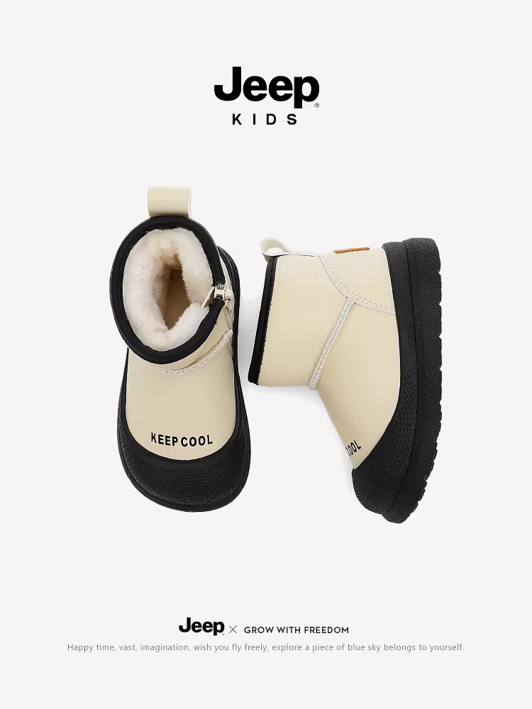 Giày bốt đi tuyết lót lông cừu mùa đông dành cho trẻ em Jeep dành cho bé gái mẫu mới 2025 dành cho trẻ lớn hơn, giày bông cỡ lớn chống lạnh cho tuyết miền Đông Bắc.