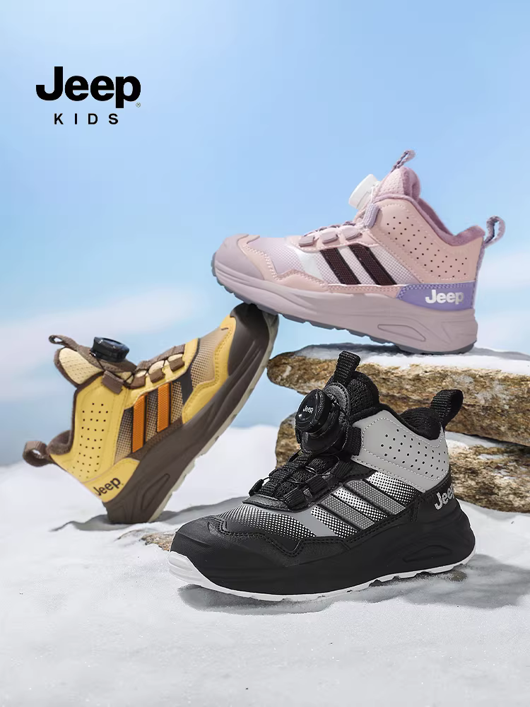Giày đi bộ ngoài trời cho bé trai Jeep có lót lông cừu, giày trẻ em mùa đông 2025, giày cotton mới, giày thể thao cho bé trai.