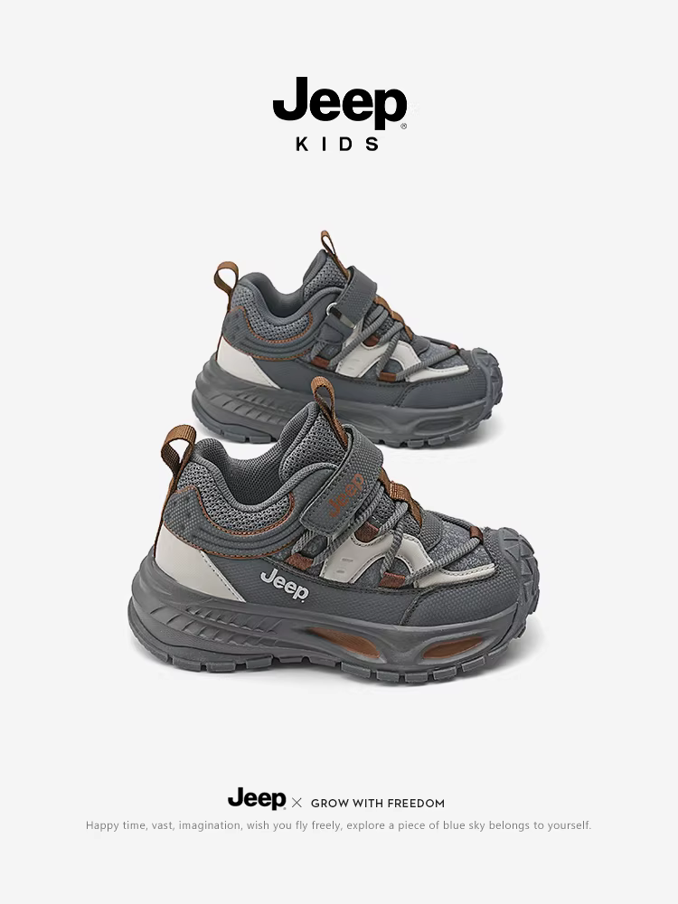 Giày thể thao trẻ em mùa thu đông kiểu dáng mới 2024, đế mềm chống trơn, kiểu dáng giày bố, có khóa dán, thương hiệu Jeep.