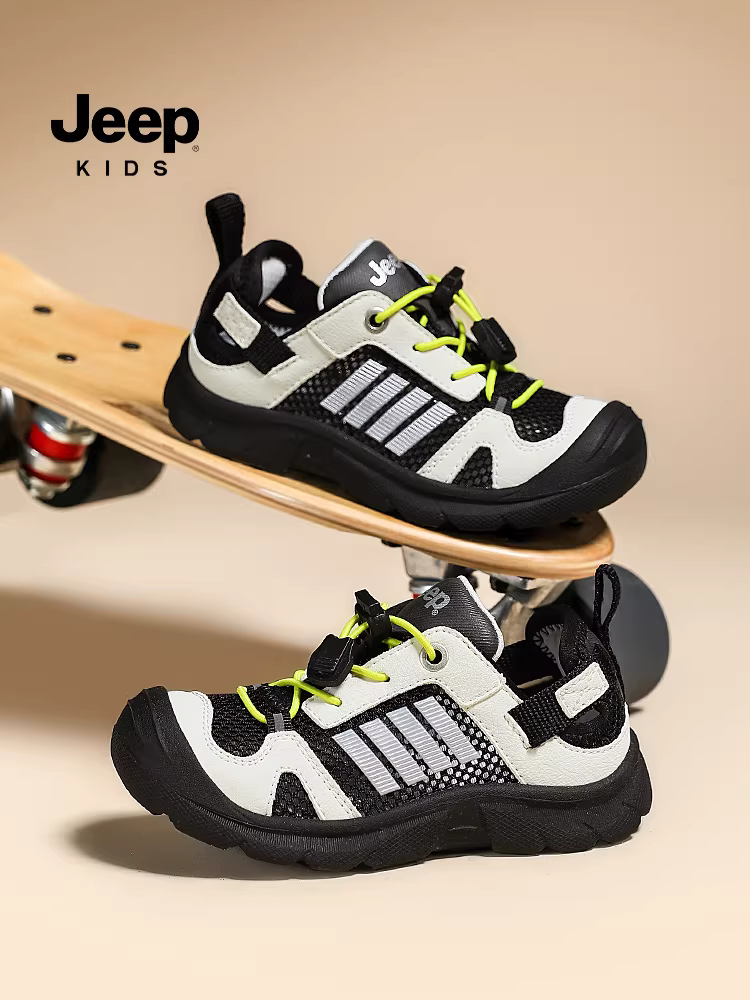 Giày trẻ em Jeep, giày lưới cho bé trai, giày đi bộ mùa hè thoáng khí, giày thể thao trẻ em kiểu lười mới năm 2025