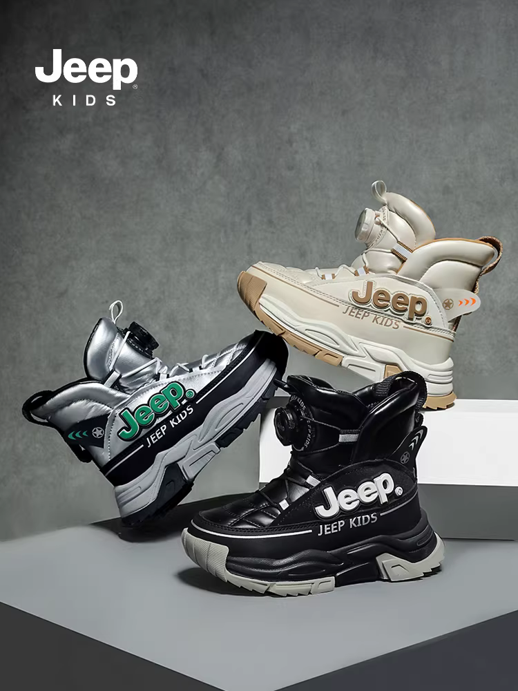 Giày bốt trẻ em Jeep mùa đông lót lông cừu, giày bốt cotton cỡ lớn 2025 mới, giày cotton cỡ lớn cho bé trai, giày bốt cotton Đông Bắc