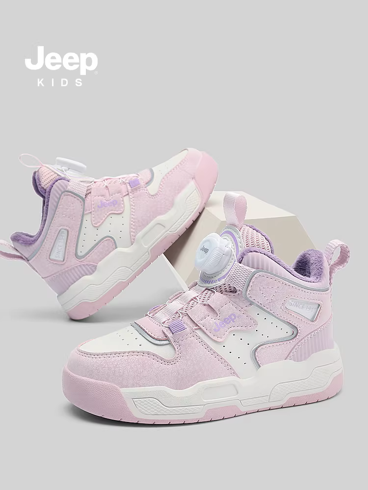Giày thể thao trẻ em Jeep, giày nữ, giày cotton ấm áp lót lông cừu phong cách mùa đông mới, giày thể thao cotton đôi cổ cao có khóa cài
