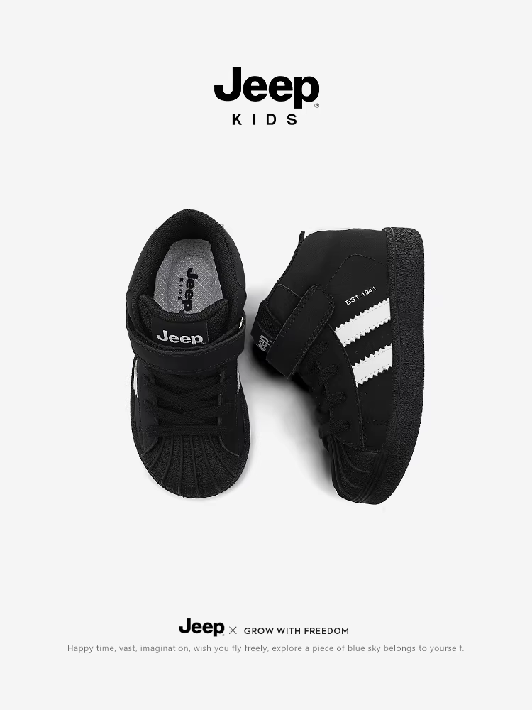 Giày thể thao cổ cao cho bé trai Jeep giày thể thao màu đen mùa đông 2025 giày trẻ em mới giày tập chạy giày trẻ em