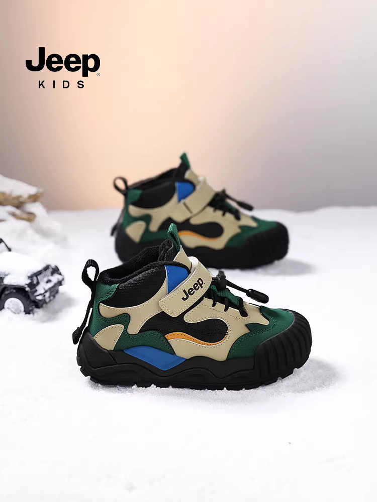 Giày thể thao bé trai Jeep mùa đông lót lông cừu, mẫu mới 2025, chống thấm nước, chống trơn trượt, giữ ấm, giày cotton đôi cho trẻ em