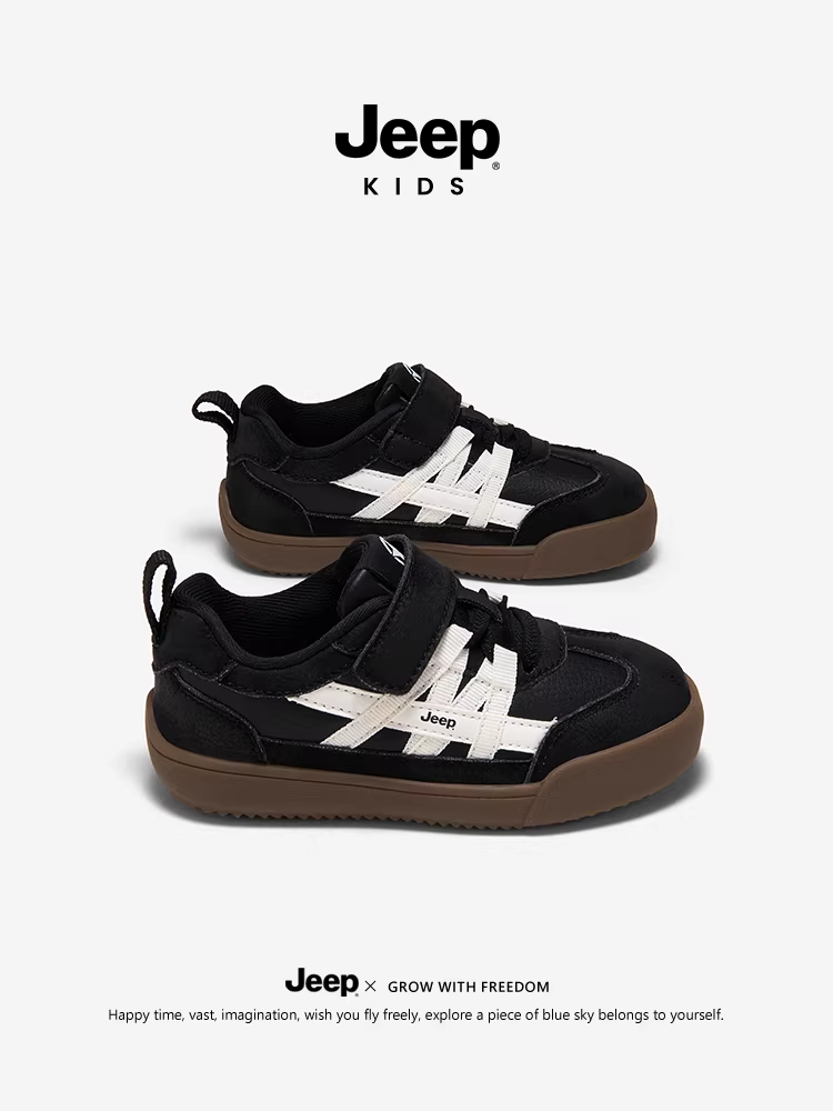 Giày trẻ em Jeep, giày thể thao trẻ em màu đen, giày thể thao thấp cổ cho bé trai, giày thể thao thời trang mùa thu 2025 cho bé gái