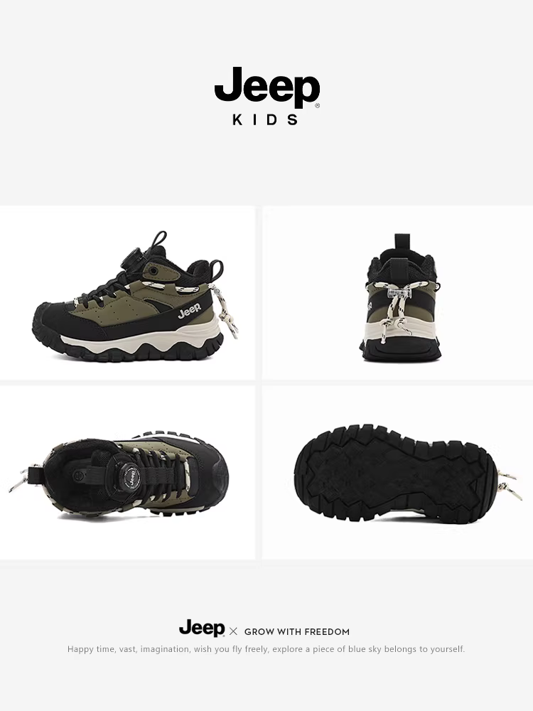 Giày thể thao bé trai Jeep có lót lông cừu, giày cotton, giày trẻ em mới mùa đông 2025, giày bố bé trai.