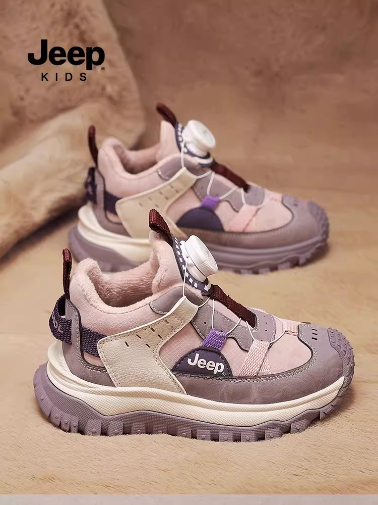 Giày thể thao lót lông cừu cho bé gái Jeep mùa đông 2025, giày trẻ em mới, giày chạy bộ cho bé trai, giày da chống thấm nước, giày bông đôi
