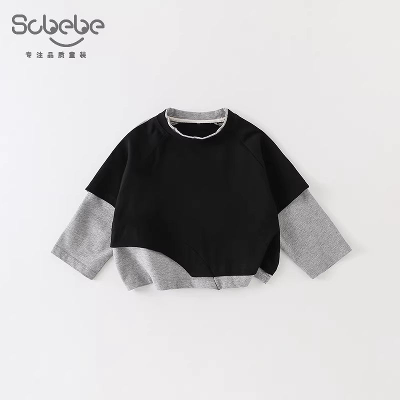 Áo nỉ thu đông 2025 kiểu mới cho bé trai, áo thun phối màu tay dài, áo nỉ trẻ em thời trang