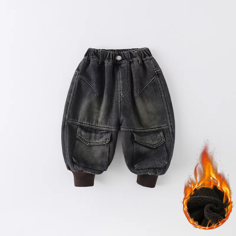 Quần Jean Trẻ Em SCBEBE Mùa Đông 2024 Phong Cách Mới Quần Jogger Túi Cargo Thời Trang Cho Bé Trai AK1013