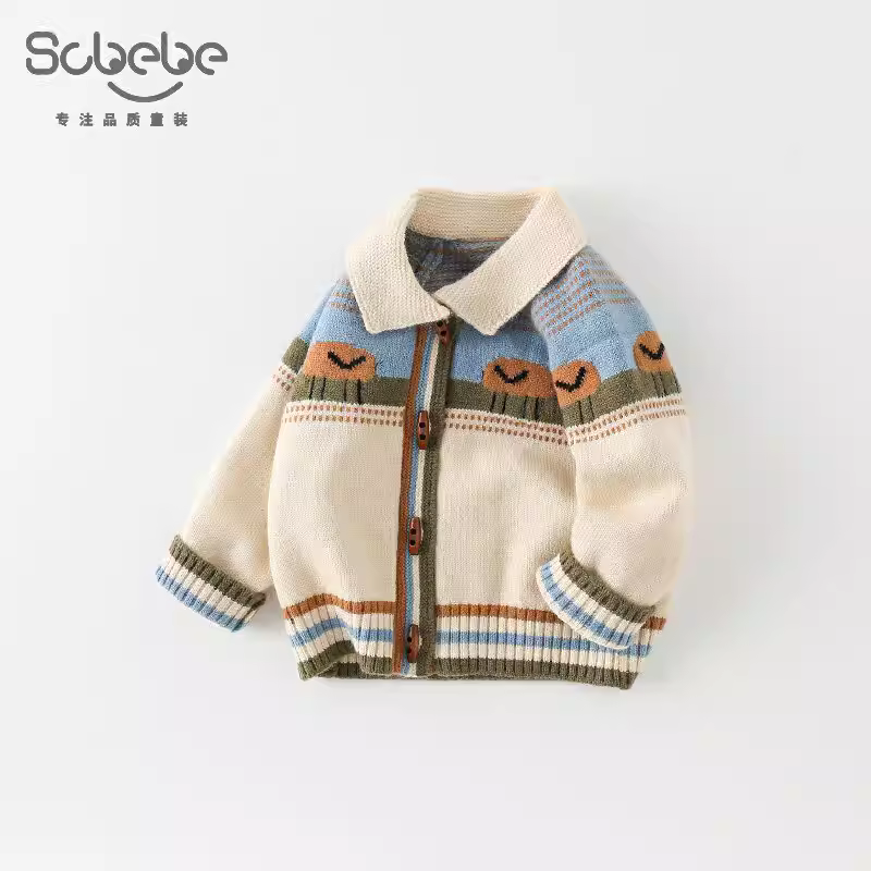 Áo cardigan trẻ em xuân thu 2025 kiểu mới hoạt hình đa năng áo khoác len sọc bé mùa thu AW675