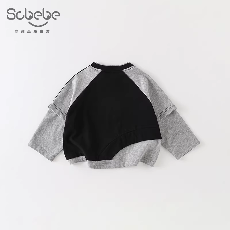 Áo nỉ thu đông 2025 kiểu mới cho bé trai, áo thun phối màu tay dài, áo nỉ trẻ em thời trang