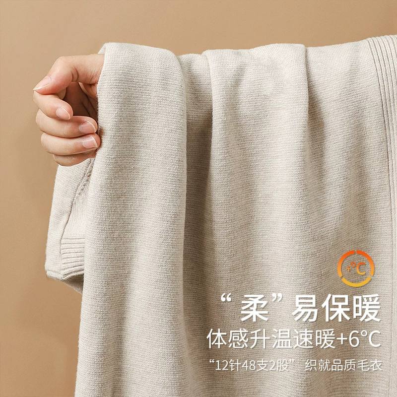 Áo len hạng nặng kiểu Mỹ dành cho nam, mùa thu đông, màu trơn, cổ điển, đồ dệt kim ấm áp, cao cấp, dáng rộng, cổ tròn, áo lót bên trong.