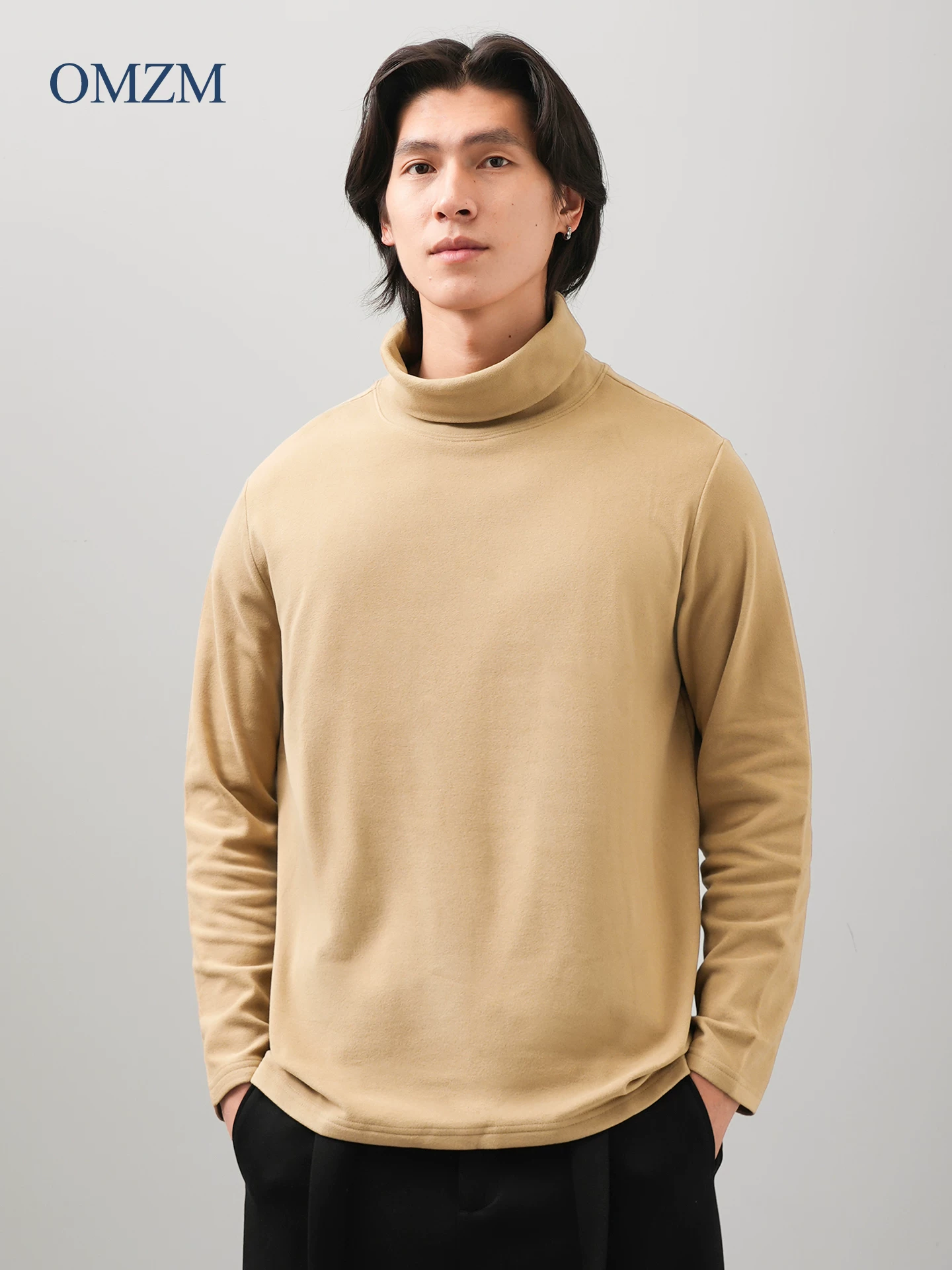 Áo sơ mi cổ lọ giữ nhiệt hai mặt OMZM dành cho nam, mùa thu đông, tạo nhiệt và ấm áp, áo lót dài tay dày dặn.